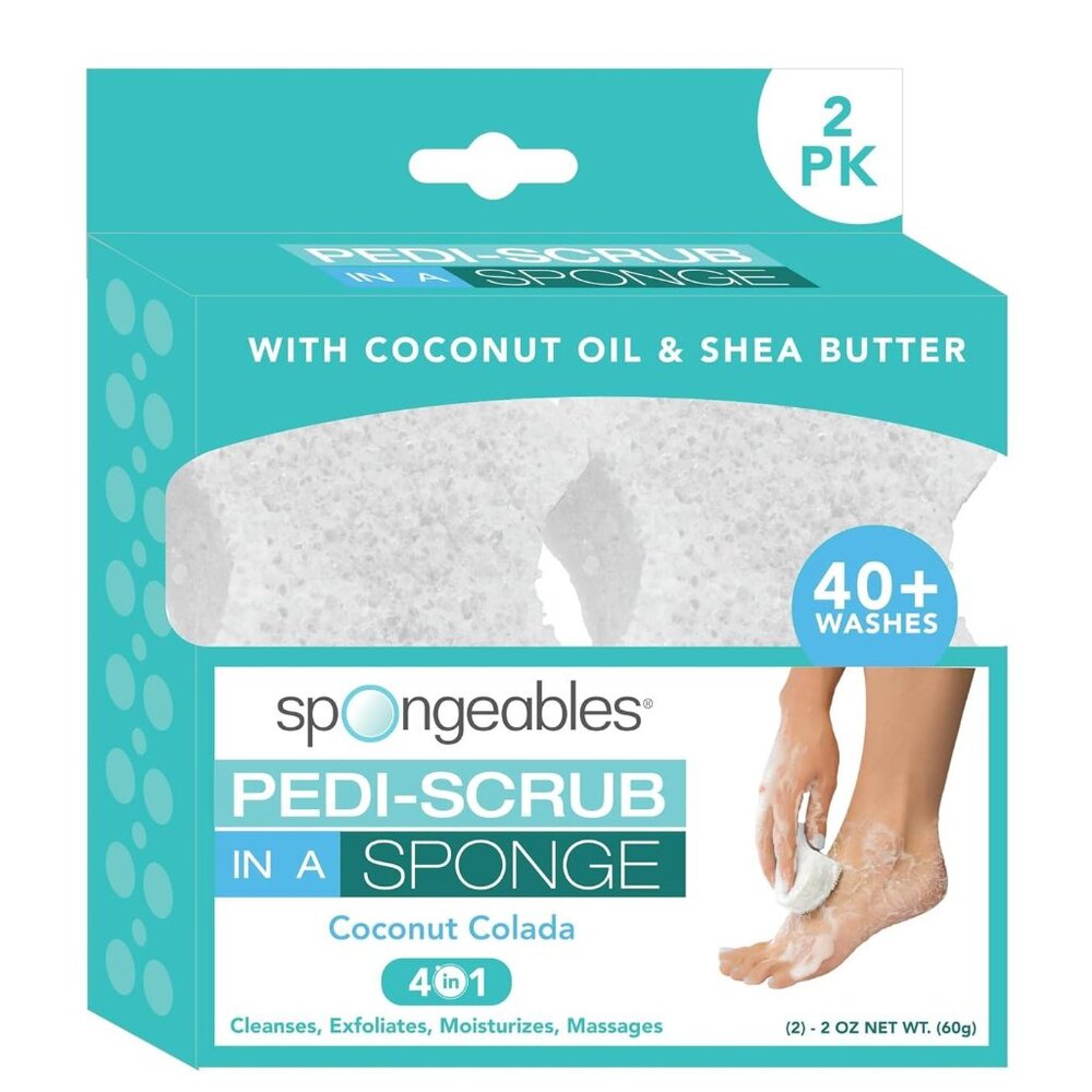 Pack of 2 Spongeables Pedi-Scrub Foot Exfoliating Wash Sponges in Coconut Colada